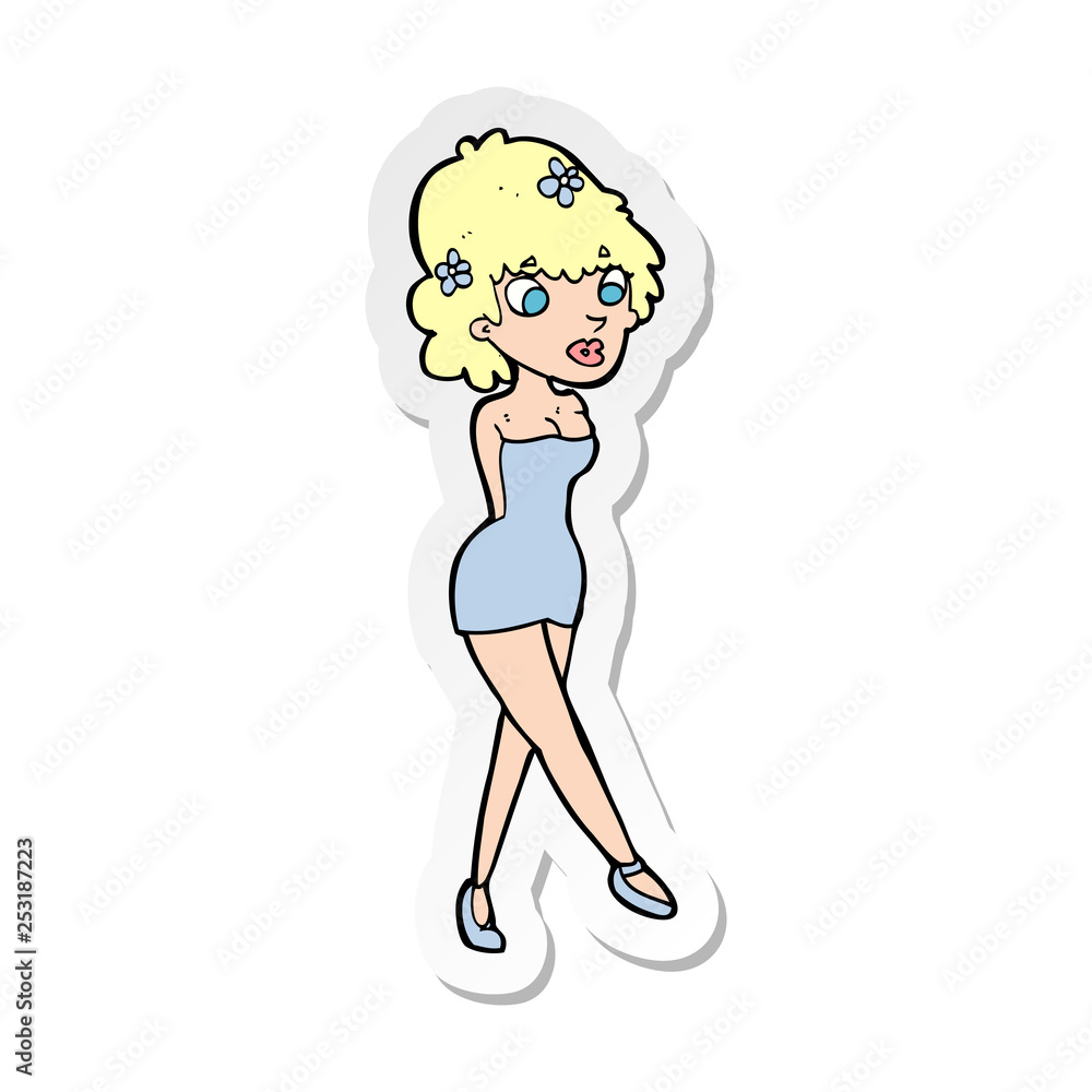 sticker of a cartoon woman posing in dress sticker of a cartoon woman posing in dress