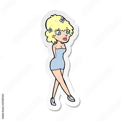 sticker of a cartoon woman posing in dress