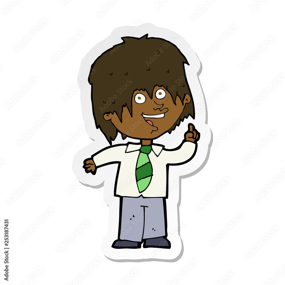 sticker of a cartoon school boy with idea sticker of a cartoon school boy with idea