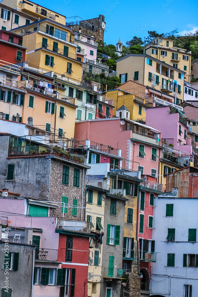 Houses in the mountain of Riomaggiore, Cinque Terre, Italy