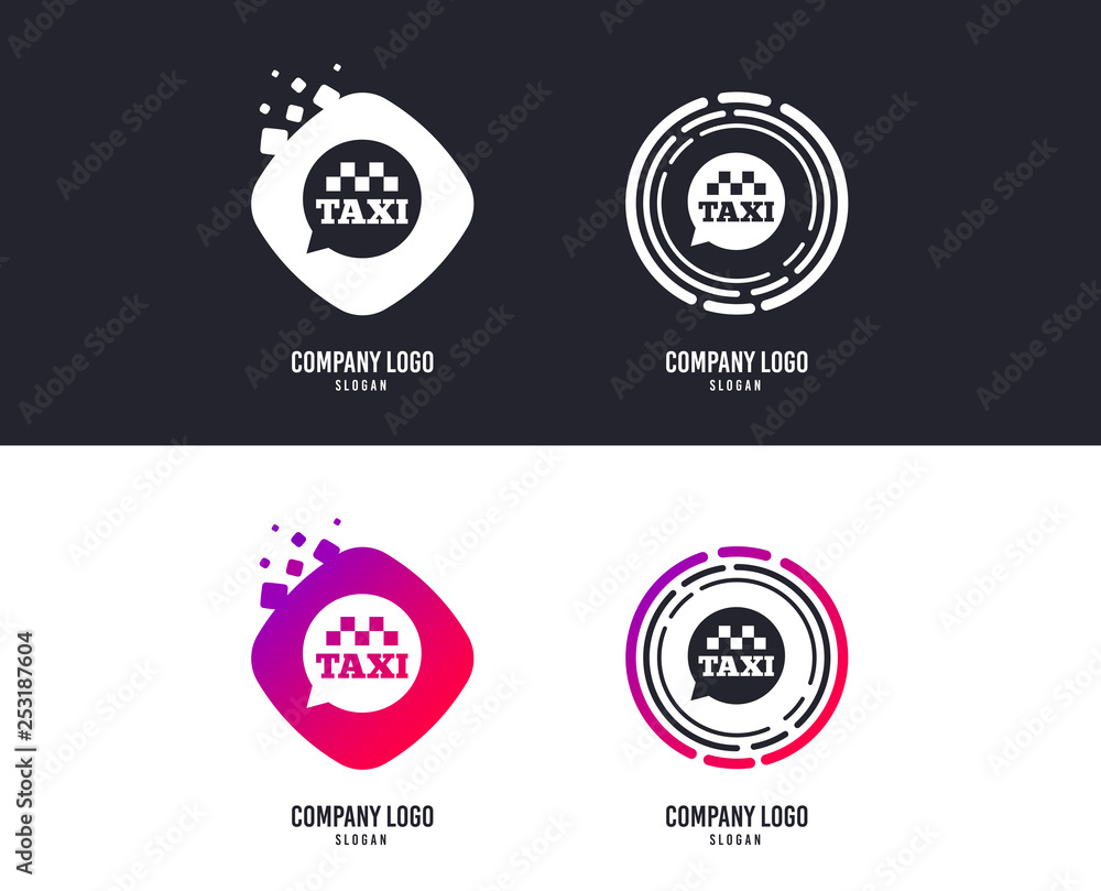 Logotype concept. Taxi speech bubble sign icon. Public transport symbol Logo design. Colorful buttons with icons. Vector