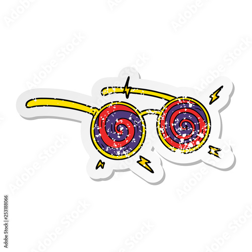 distressed sticker of a cartoon x-ray specs