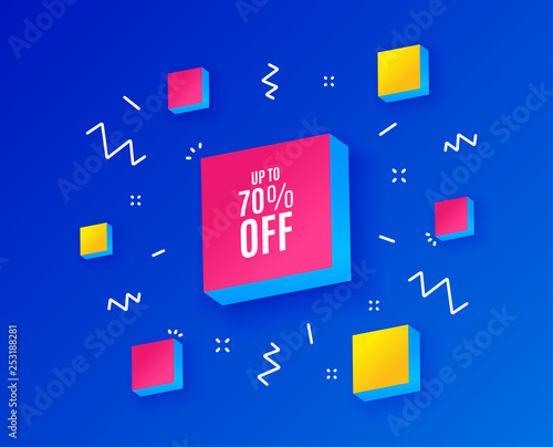 Fototapeta Naklejka Na Ścianę i Meble -  Up to 70% off Sale. Discount offer price sign. Special offer symbol. Save 70 percentages. Isometric cubes with geometric shapes. Creative shopping banners. Template for design. Vector