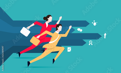 Competitive business design vector illustration. Vector business people competitive. Competition in business. Businessman and businesswoman.