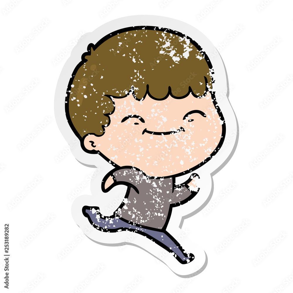 distressed sticker of a cartoon happy boy distressed sticker of a cartoon happy boy