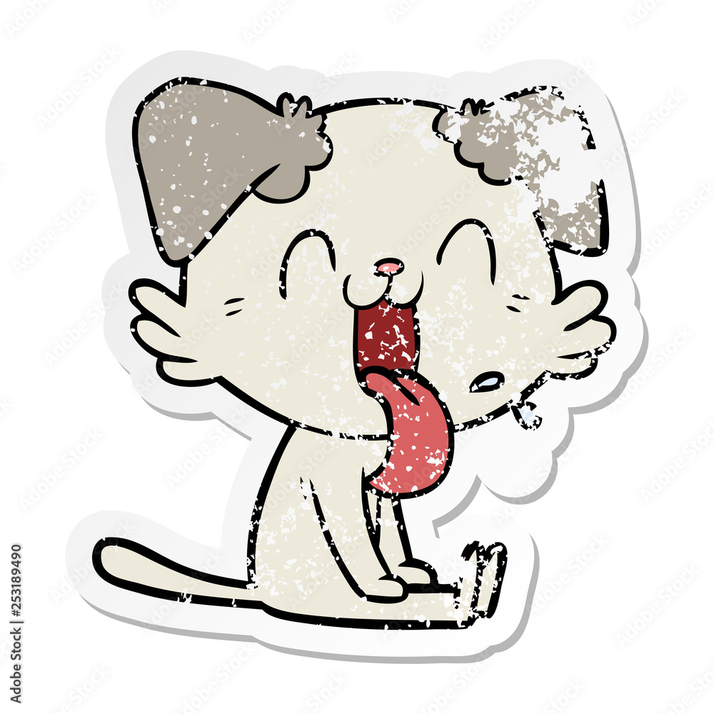 distressed sticker of a cartoon panting dog distressed sticker of a cartoon panting dog