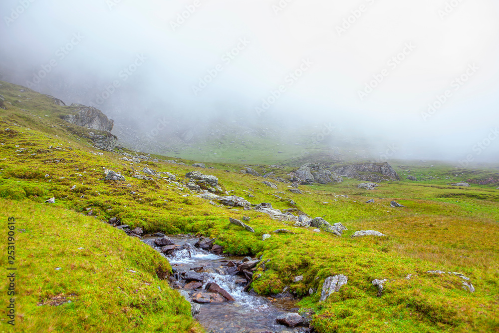 fog in the mountains, flowing water of little river fog in the mountains, flowing water of little river