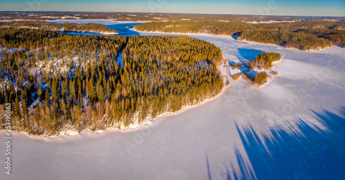 Aerial view of lakes in Finalnd in winter photo