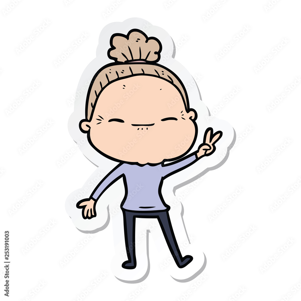 sticker of a cartoon peaceful old woman sticker of a cartoon peaceful old woman