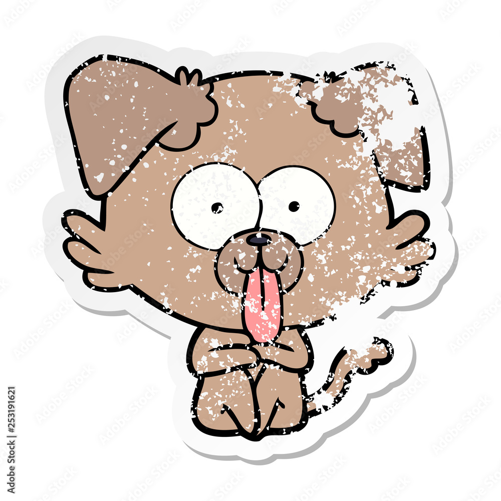 distressed sticker of a cartoon dog with tongue sticking out distressed sticker of a cartoon dog with tongue sticking out