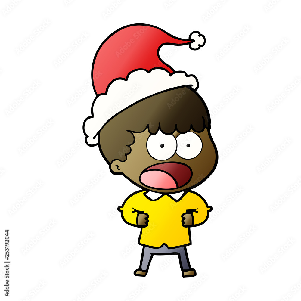 gradient cartoon of a shocked man wearing santa hat gradient cartoon of a shocked man wearing santa hat
