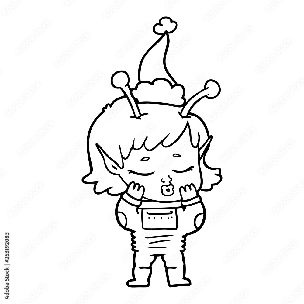 line drawing of a alien girl wearing santa hat line drawing of a alien girl wearing santa hat