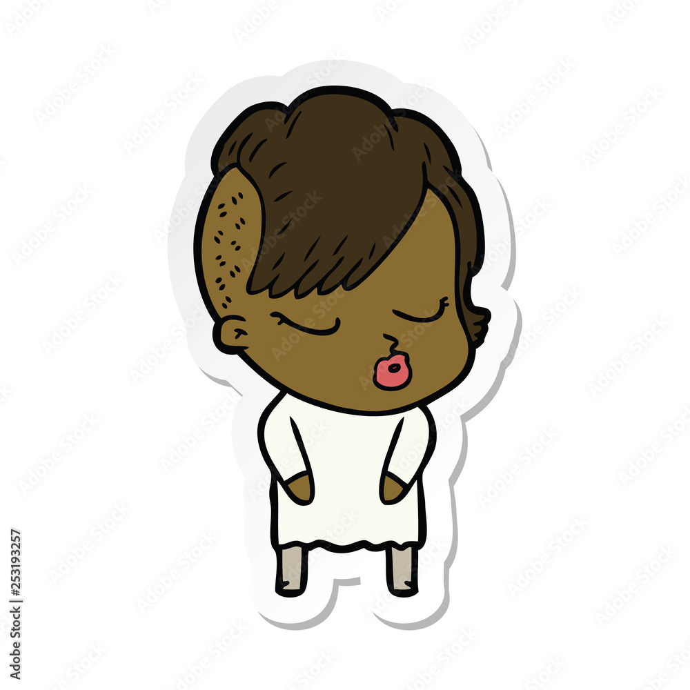 sticker of a cartoon pretty hipster girl sticker of a cartoon pretty hipster girl