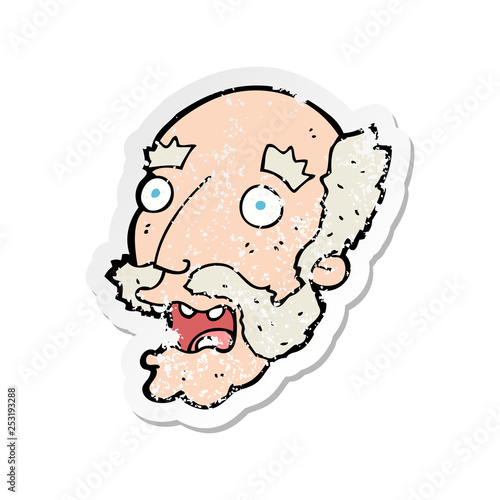 retro distressed sticker of a cartoon shocked old man