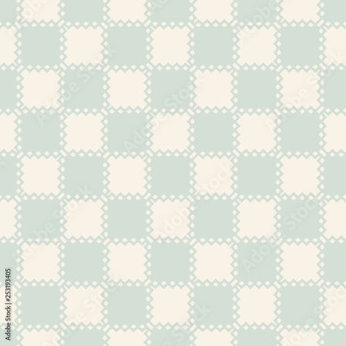 Retro vintage background. Vector beige and green seamless pattern with squares