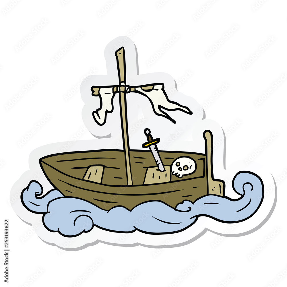 sticker of a cartoon old boat Stock Vector
