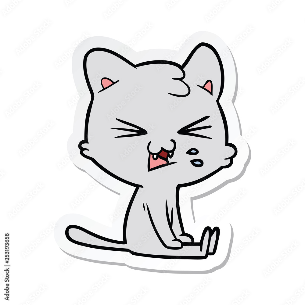 Fototapeta premium sticker of a cartoon hissing cat