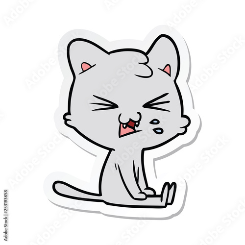 sticker of a cartoon hissing cat