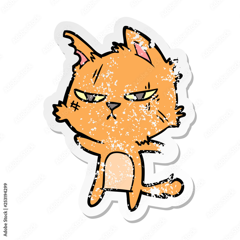 distressed sticker of a tough cartoon cat distressed sticker of a tough cartoon cat