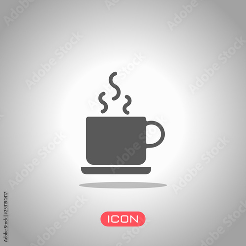 cup of hot tea or coffee icon. Icon under spotlight. Gray background