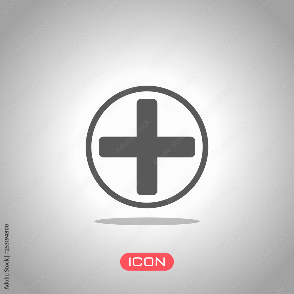 Medical cross icon. Icon under spotlight. Gray background Medical cross icon. Icon under spotlight. Gray background