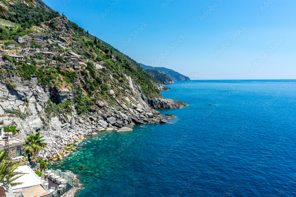 Italy, Cinque Terre, Vernazza, Vernazza, SCENIC VIEW OF SEA AGAINST CLEAR BLUE SKY