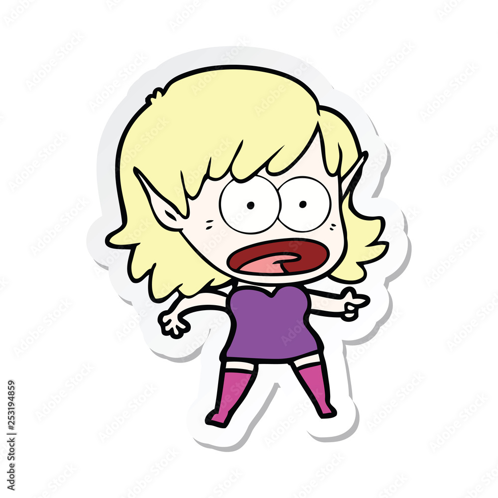 sticker of a cartoon shocked elf girl sticker of a cartoon shocked elf girl