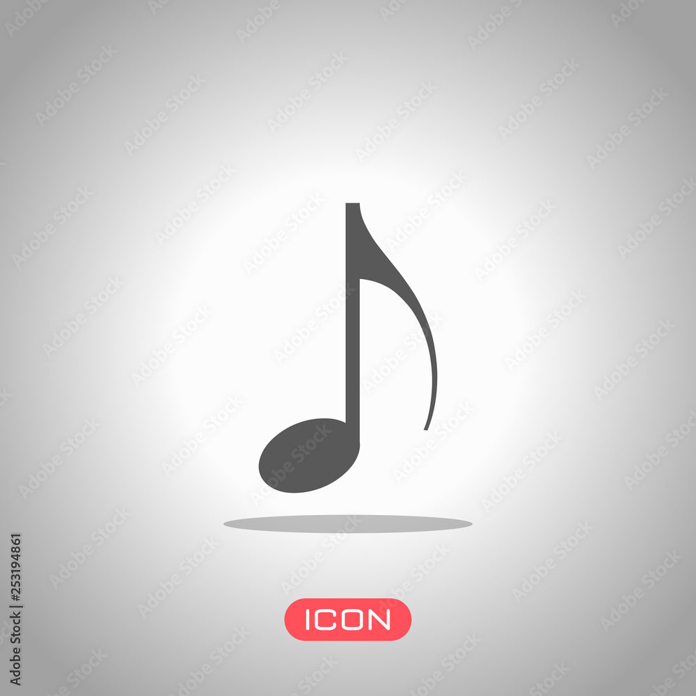 Music note icon. Icon under spotlight. Gray background Music note icon. Icon under spotlight. Gray background