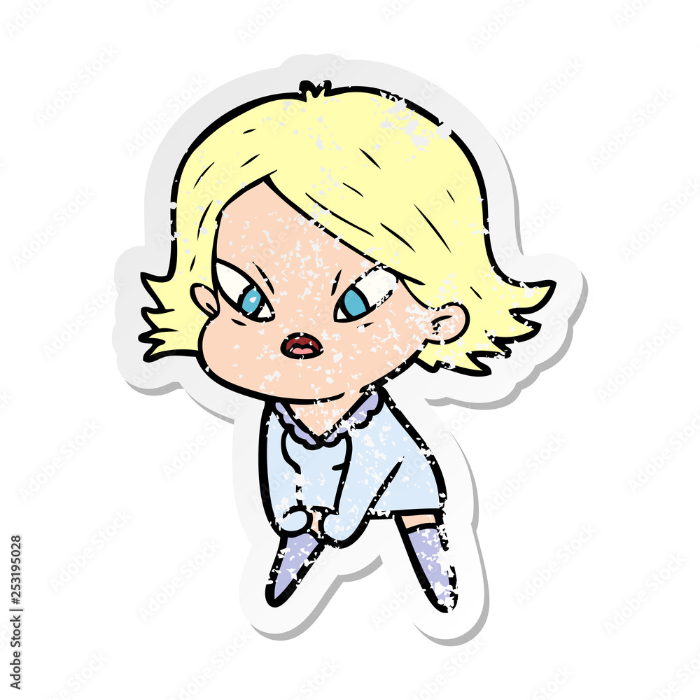 distressed sticker of a cartoon stressed woman distressed sticker of a cartoon stressed woman