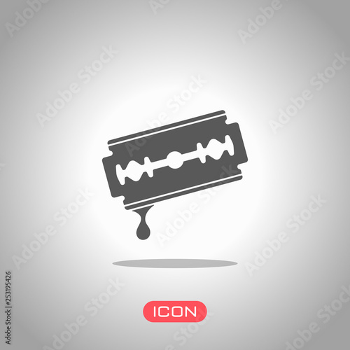 blade with drop of blood. simple silhouette. Icon under spotlight. Gray background