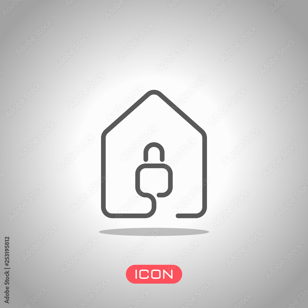 house with lock icon. line style. Icon under spotlight. Gray background house with lock icon. line style. Icon under spotlight. Gray background