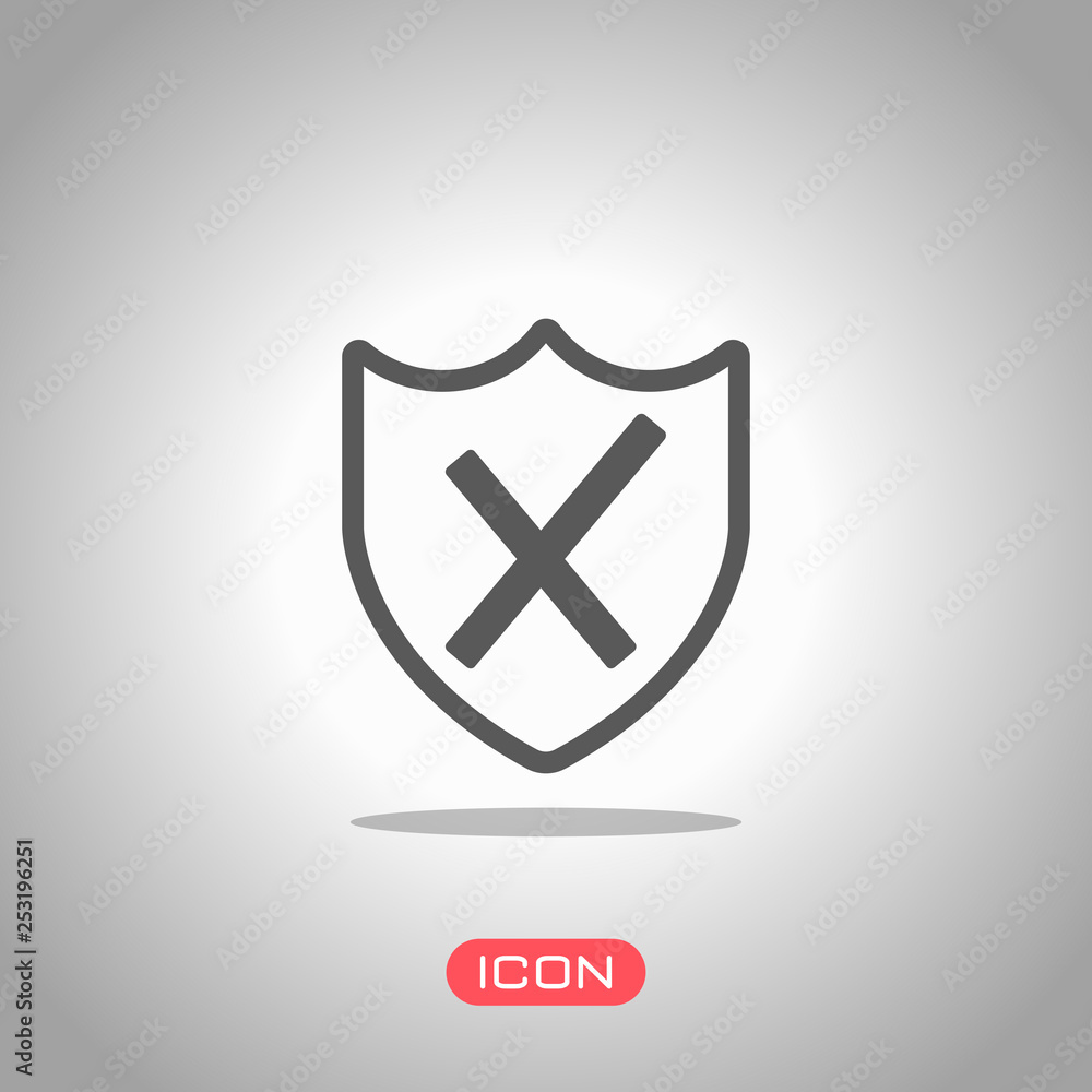 protection broken. simple icon. Icon under spotlight. Gray background protection broken. simple icon. Icon under spotlight. Gray background