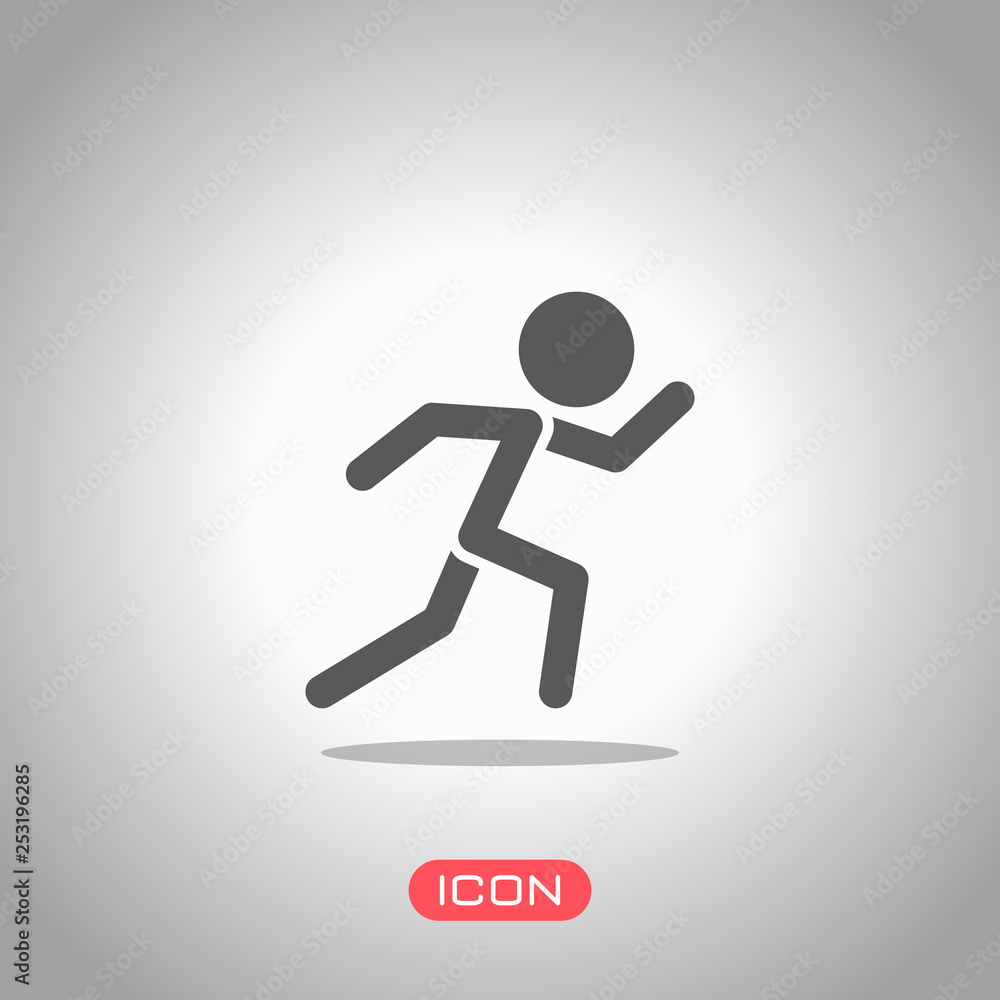 running man. simple icon. Icon under spotlight. Gray background