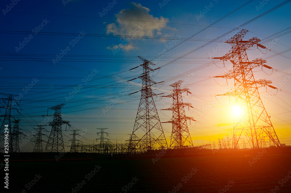 Fototapeta premium The power supply facilities of contour in the evening