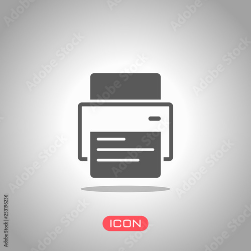 printer and paper. Icon under spotlight. Gray background