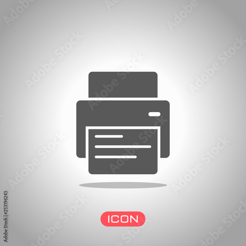 printer and paper. Icon under spotlight. Gray background
