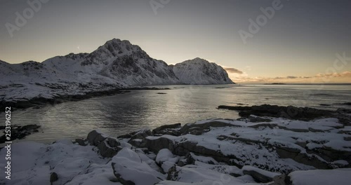 Timelapse of sunset over Stornappstinden mountain, Lofoten photo