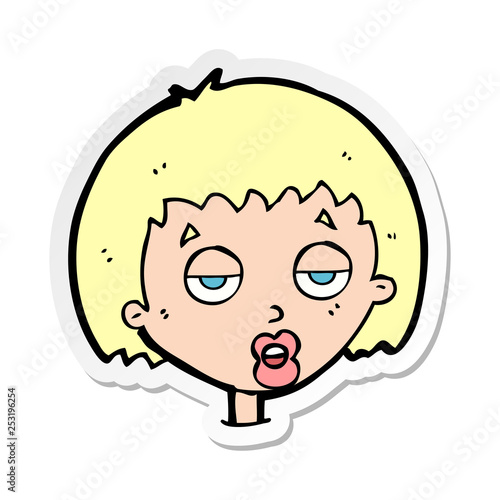 sticker of a cartoon bored woman