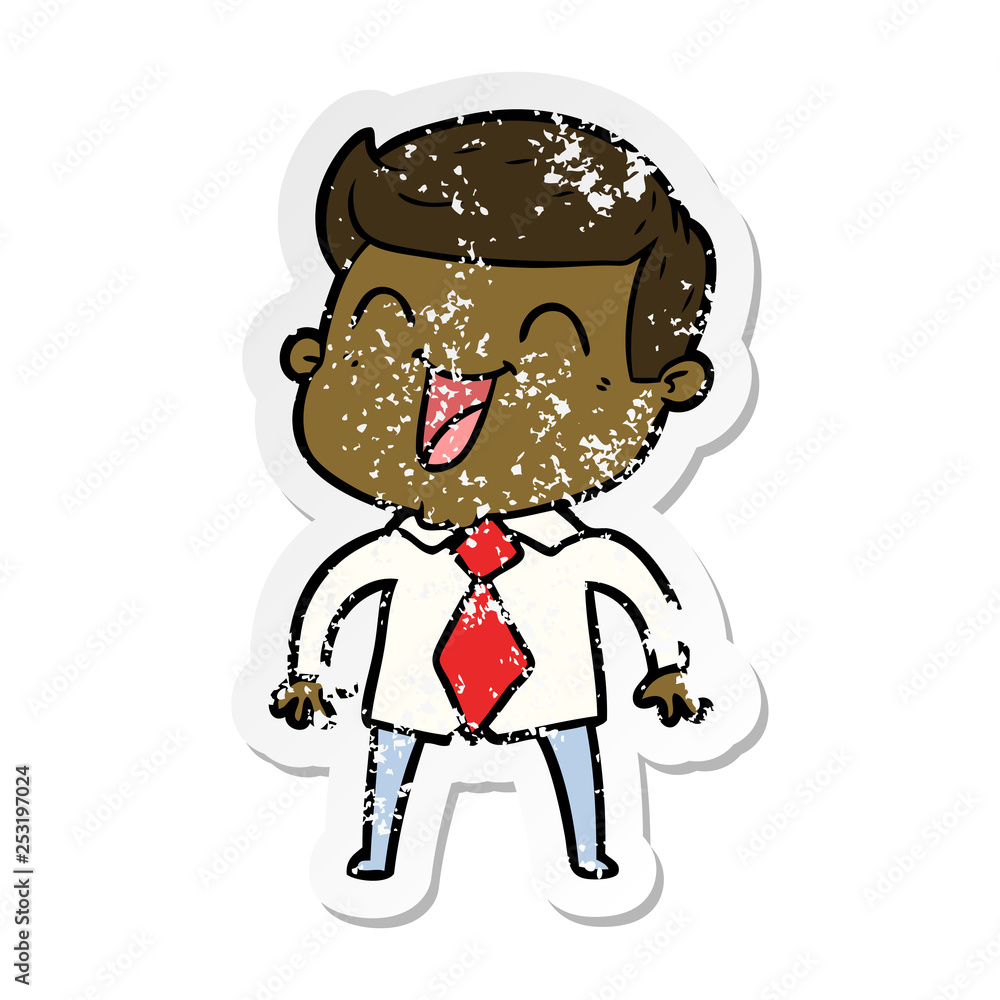 Obraz premium distressed sticker of a cartoon man laughing