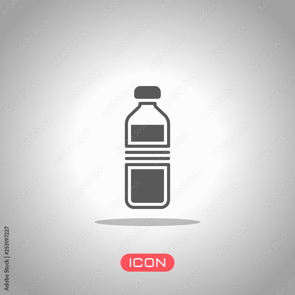 bottle of water, simple icon. Icon under spotlight. Gray background bottle of water, simple icon. Icon under spotlight. Gray background