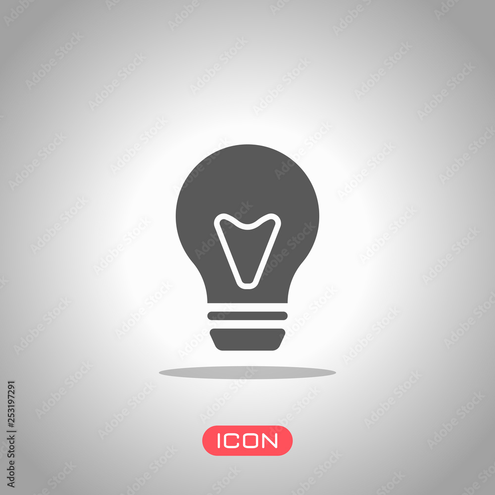 bulb, simple icon. Icon under spotlight. Gray background