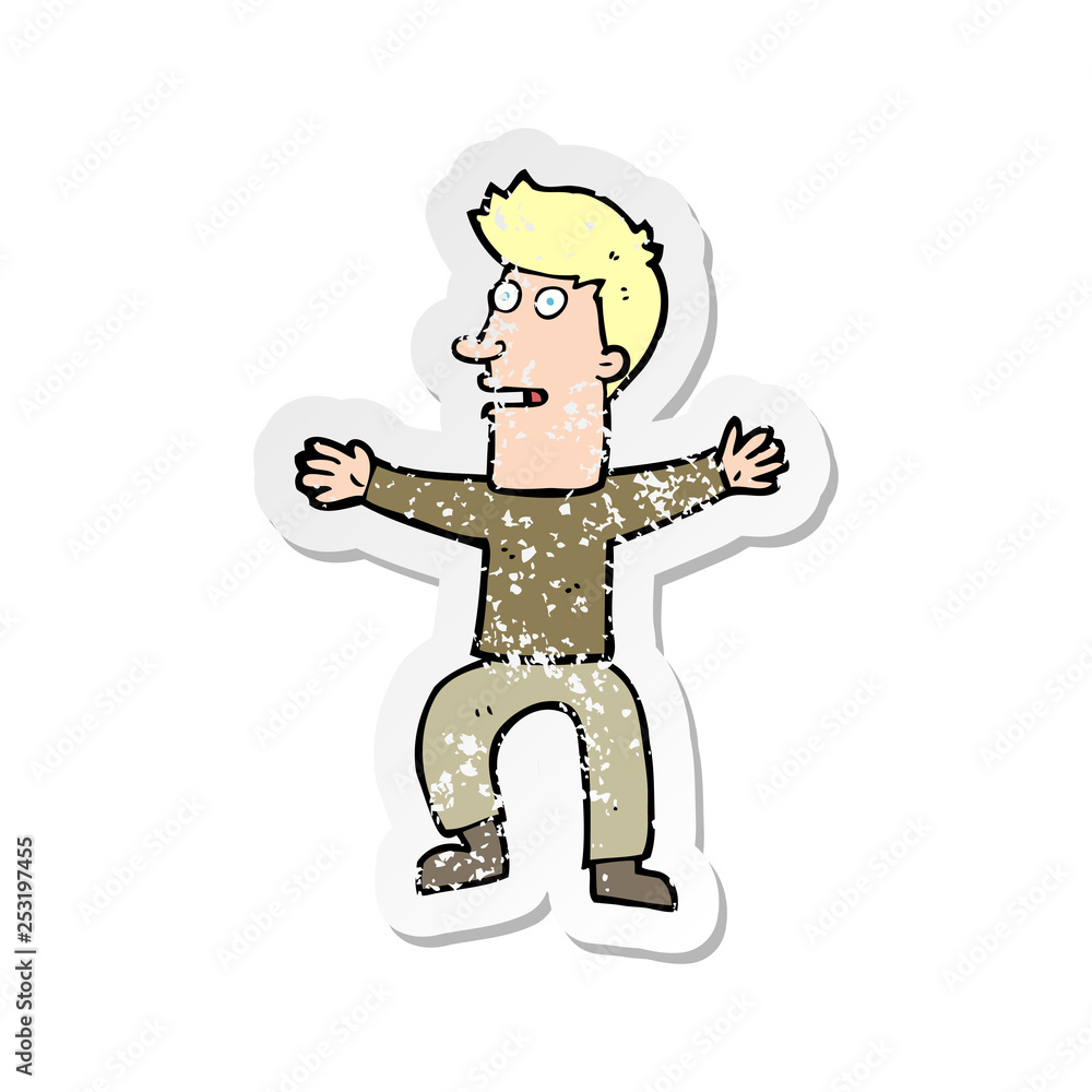retro distressed sticker of a cartoon startled man retro distressed sticker of a cartoon startled man