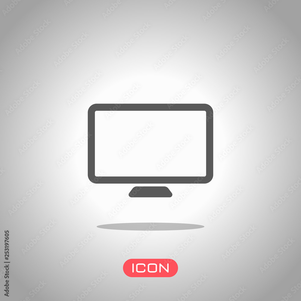 Computer monitor or modern TV. Simple icon. Icon under spotlight. Gray background Computer monitor or modern TV. Simple icon. Icon under spotlight. Gray background