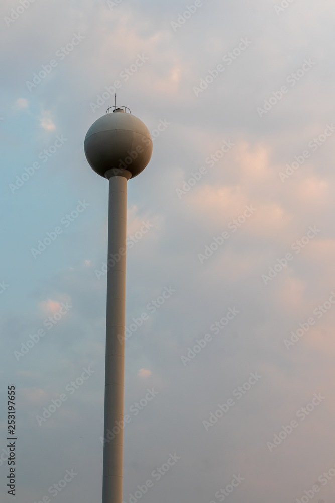 Low angle sphere white water storage tank. Low angle sphere white water storage tank.