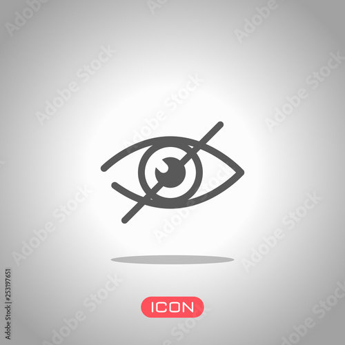 dont look, crossed out eye. simple icon. Icon under spotlight. Gray background