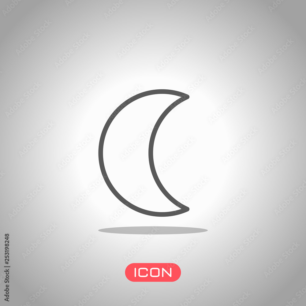 Simple moon. Weather symbol. Linear icon with thin outline. Icon under spotlight. Gray background Simple moon. Weather symbol. Linear icon with thin outline. Icon under spotlight. Gray background