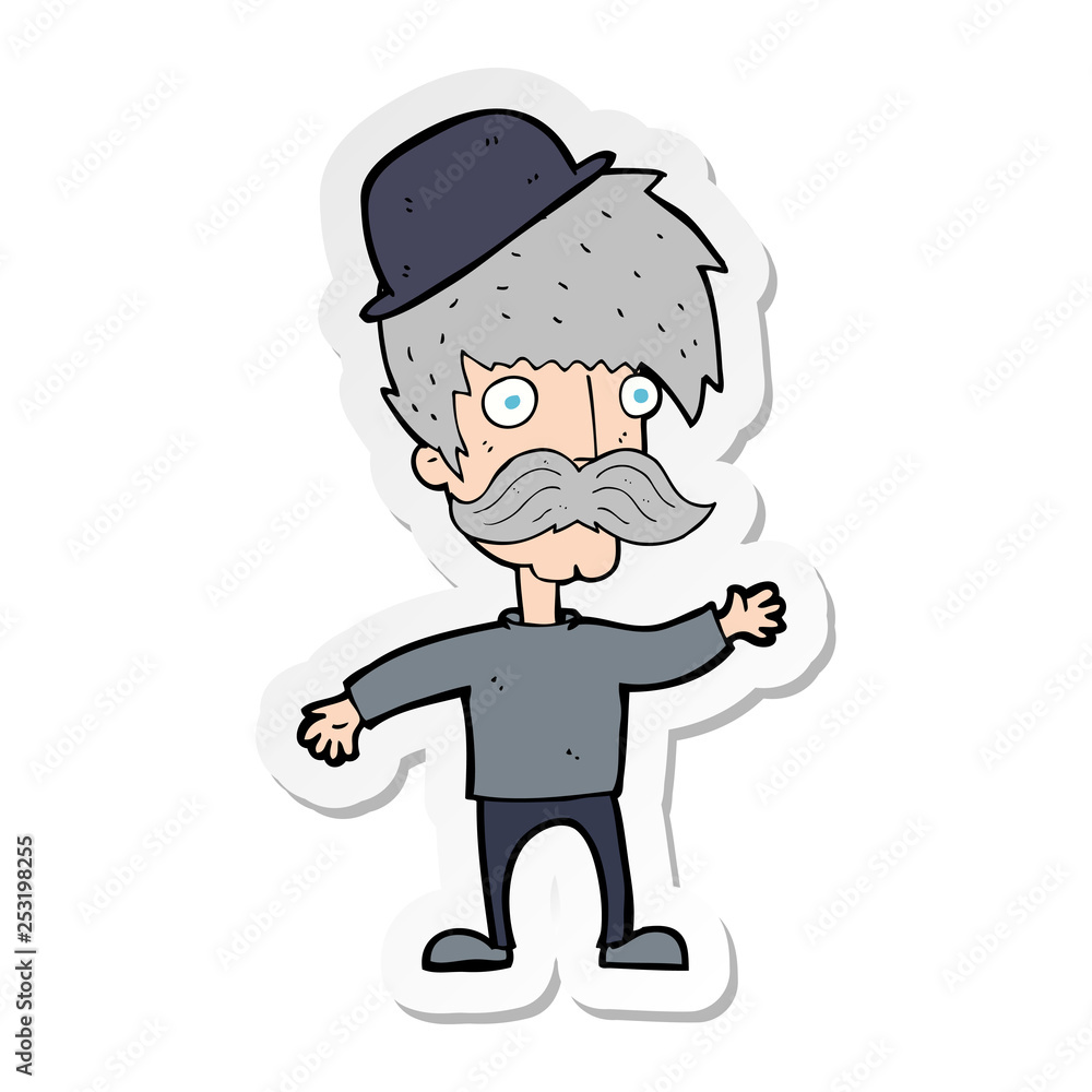 sticker of a cartoon man wearing bowler hat sticker of a cartoon man wearing bowler hat
