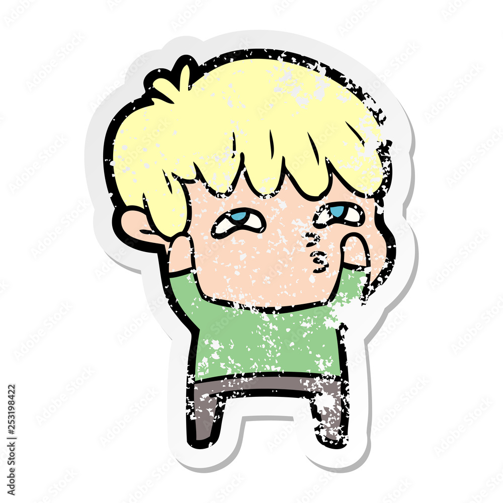 distressed sticker of a cartoon curious man distressed sticker of a cartoon curious man