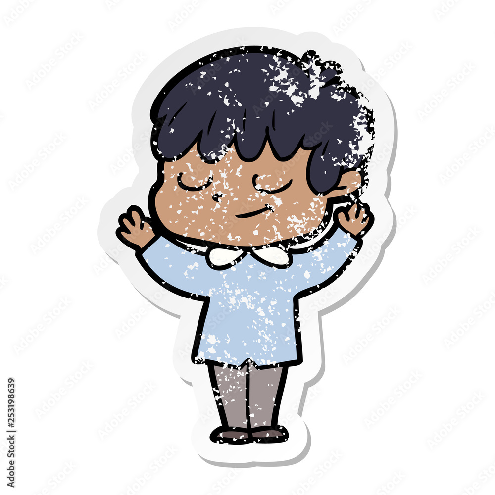 distressed sticker of a cartoon happy boy distressed sticker of a cartoon happy boy