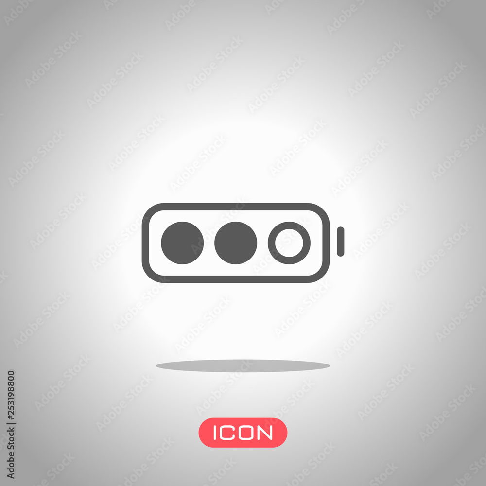 Simple battery, half level. Icon under spotlight. Gray background Simple battery, half level. Icon under spotlight. Gray background
